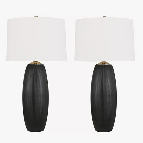 Pair of Black Ribbed Lamps