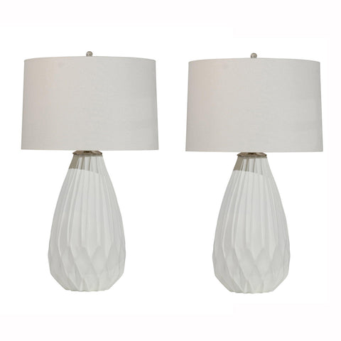 Pair of White Carved Wood Lamps